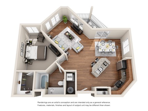 Floor plan for 1 bed, 1 bath, 821 sqft